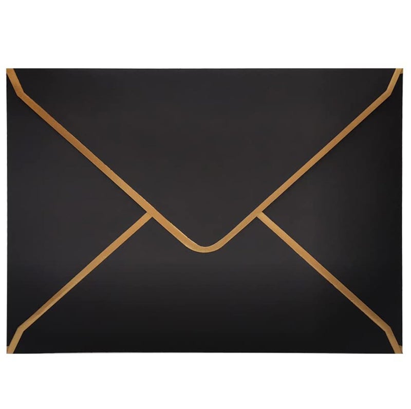 LYHLYA 50 PCS Invitation Envelopes A7 Size, Black Envelopes 5 x 7 Inch V-Flap Mailing Card Envelopes Quick Seal Envelopes with Gold Border for 5x7 Cards, Birthday, Weddings, Graduations, Greeting Cards - Image 1